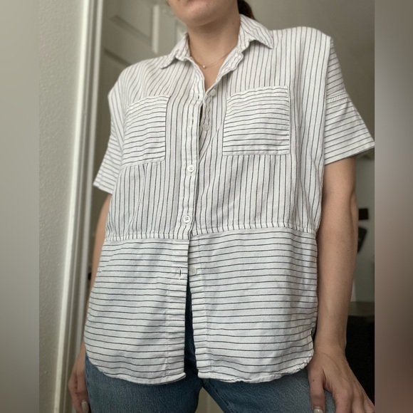 Madewell Tops - Madewell Flannel Courier Short Sleeve Button Down Shirt in Stripe Oversized XS